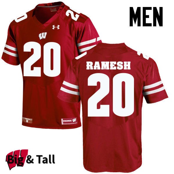 Wisconsin Badgers Men's #20 Austin Ramesh NCAA Under Armour Authentic Red Big & Tall College Stitched Football Jersey QQ40H76ZD